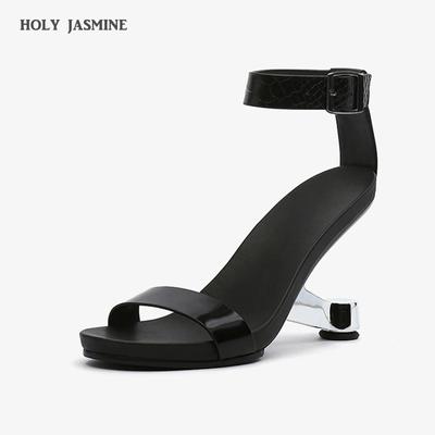 2024 Verão Mulheres Sapatos Sandálias Gladiador Sandálias Mulheres Estranho Metal Salto Alto 8cm Sapatos Femininos Zapatos Mujer Plus Size 34-41