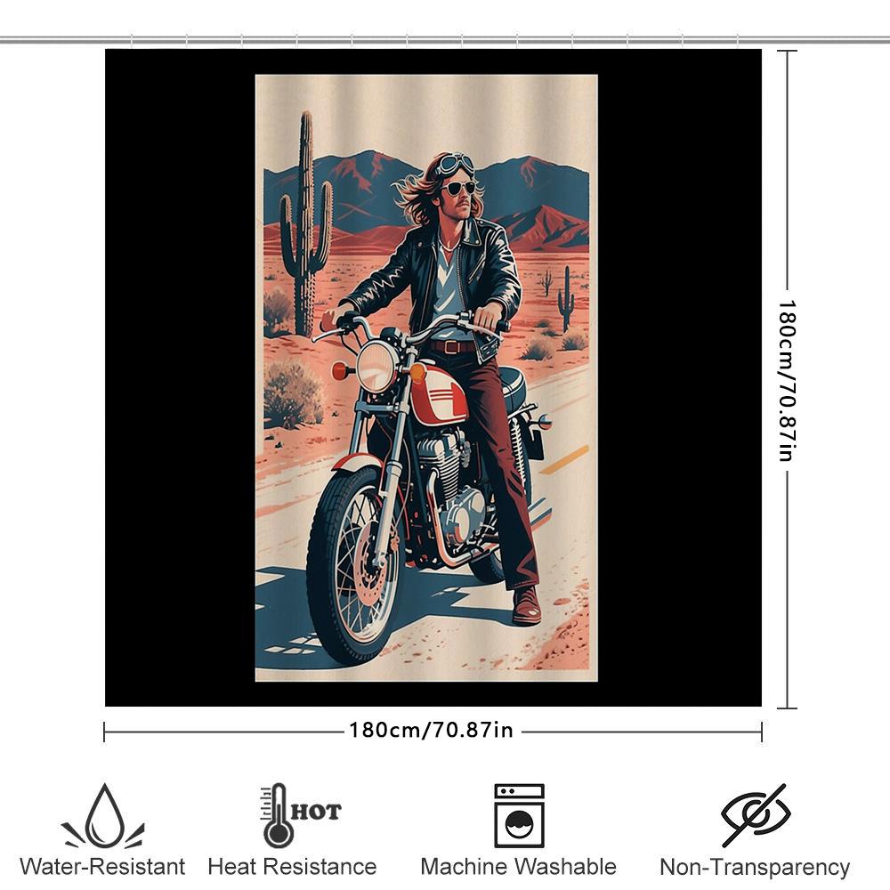 Motorcycle Rider Shower Curtain Motorcycle Lover Gift Vintage Racing Bike Wall Art Bathroom Decor Rocker Musician Cool Black Mot