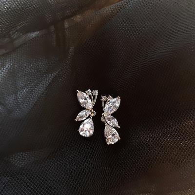 Water Drop Zircon Butterfly Stud Earrings Women's Light Luxury Niche Design Flash Diamond Earrings Temperament Earrings