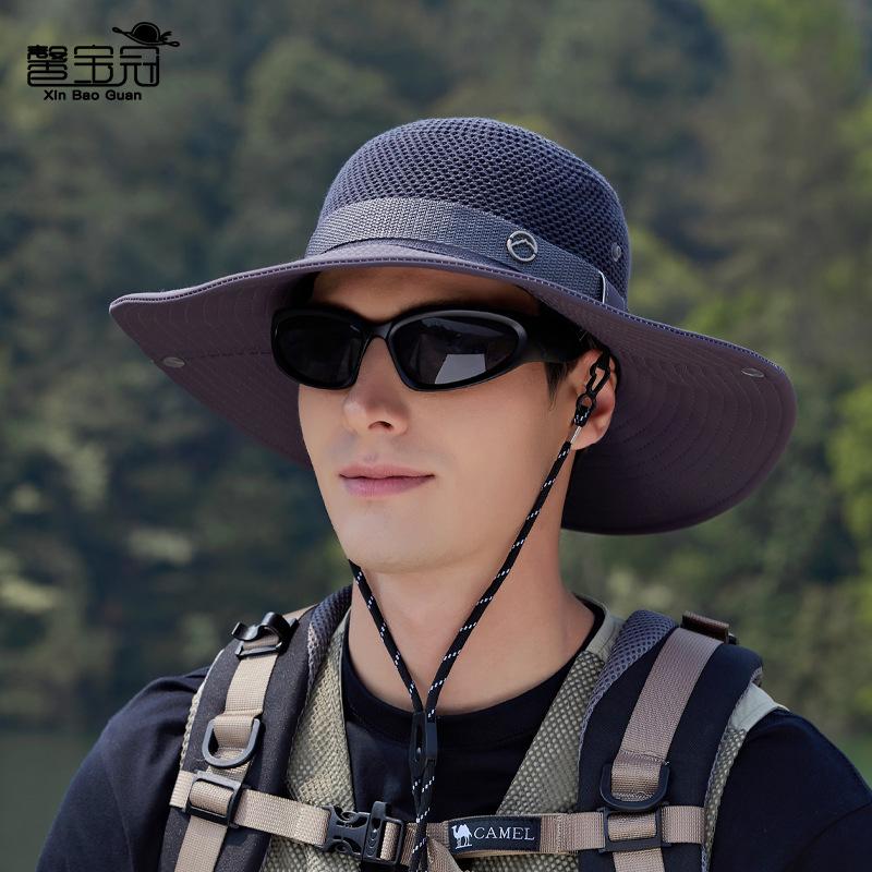 Summer Hollow Breathable Sunscreen Hat Men's Outdoor Mountaineering Fishing Sun Hat Fashion Big Head Circumference Bucket Hat