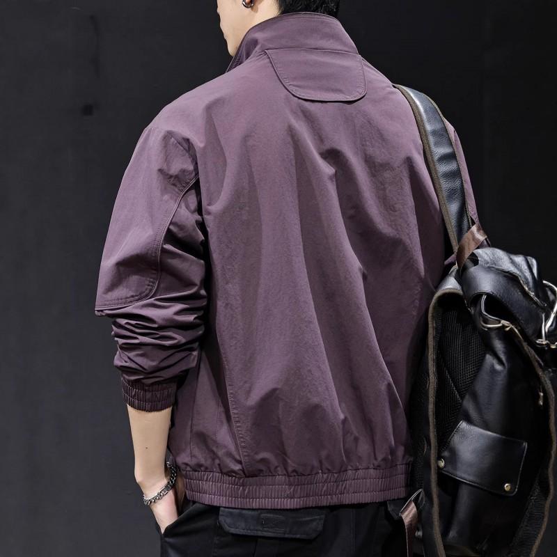 Mens Casual Jacket 2026 Loose Fit Solid Color Stand Collar Streetwear Plus Size Outerwear