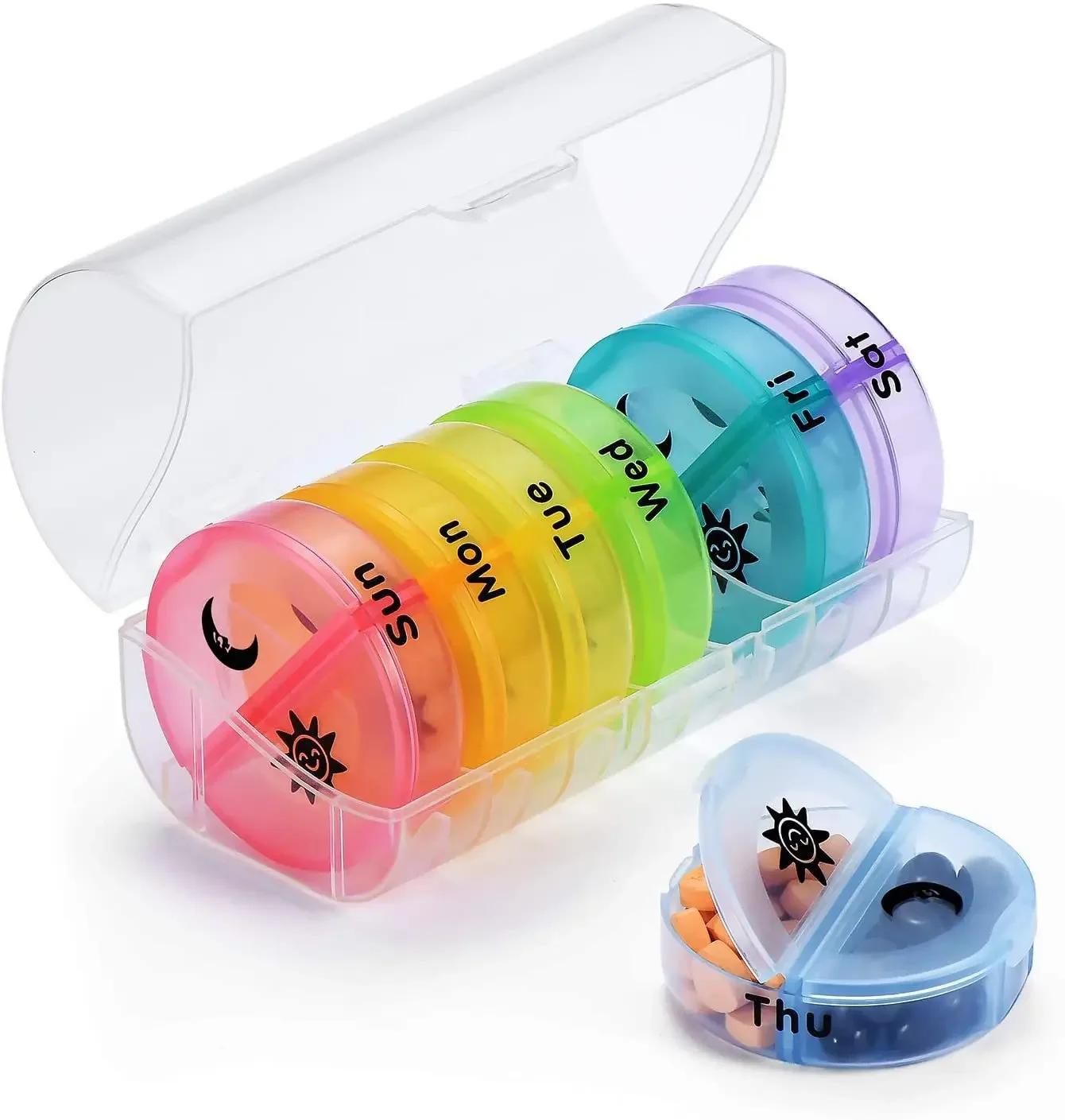 

Portable Vitamin Pill Box Case Organizer Tablet for 7 Days 2 Times 14 Grids Travel with Large Compartment for Medicine Fish Oils