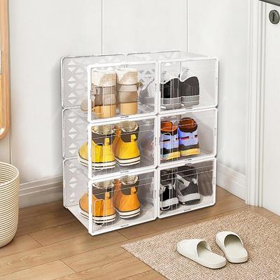 Shoe Storage Box 6x Stackable Shoe Bin Holder Space Saving Shoes Display Case Dustproof Home Storage Organization For Bedroom