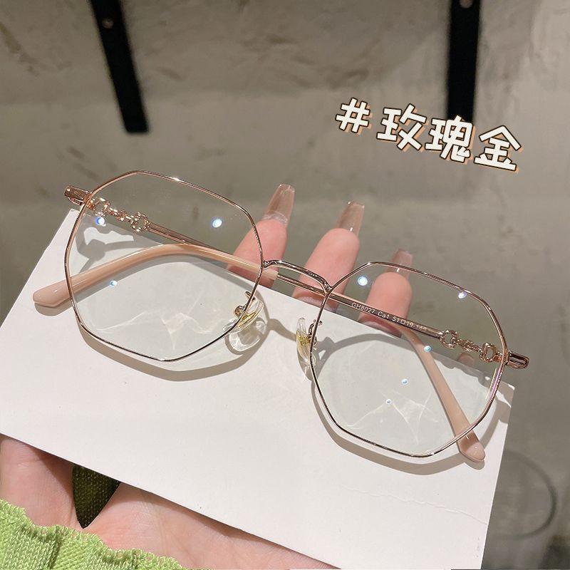 Women'S Anti-Blue Light No Degree Flat Glasses Trendy Fashion High Sense Metal Frame Myopia Glasses Frame