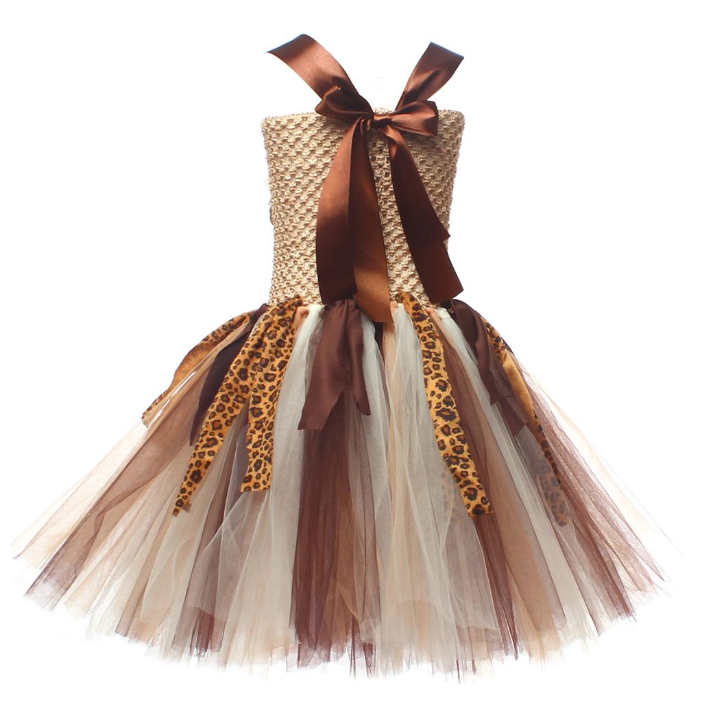 Höhlenmädchen Kostüm für Mädchen Wilder Mann Cosplay Geburtstag Dschungel Karneval Partykleider Ausgefallene Tutus Outfit Halloween Tutu Kleid