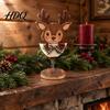 Vintage Christmas Room Decor Retro Wooden Ornaments Gingerbread Man/Reindeer/Snowman Figurine with Spring Base Nodding Elk Xmas Desktop Decorations