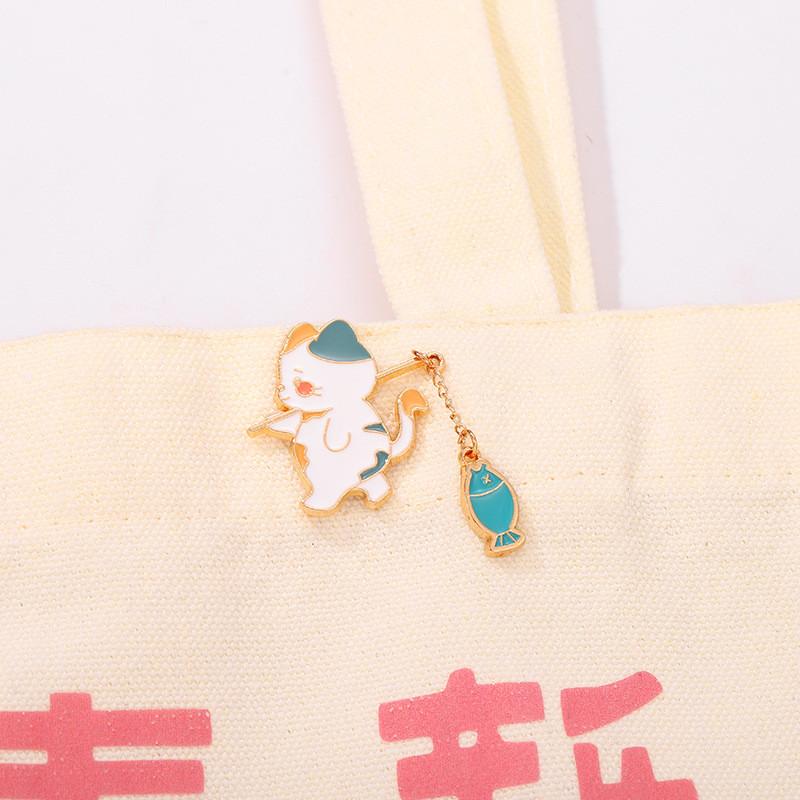 Cat Cartoon Fishing Style Metal Badge Accessory Sweater Jacket Decoration Brooch