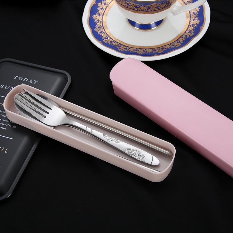 Portable Stainless Steel Travel Cutlery Set: Fork, Spoon & Chopsticks - Perfect for Students and Outdoor Use