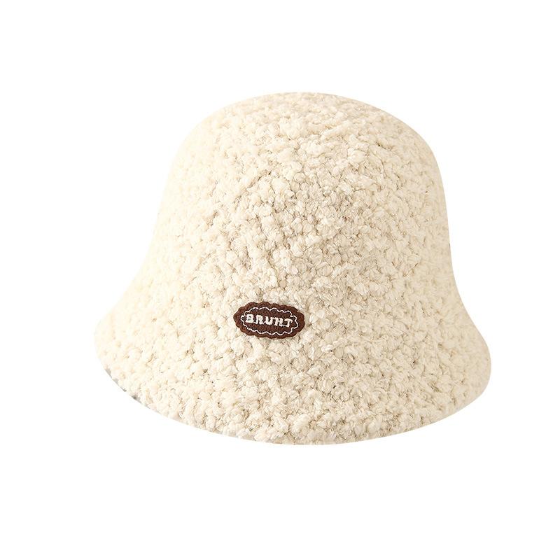 New autumn and winter solid color knitted bucket hat women's outdoor warm and cold lamb wool simple labeling basin hat