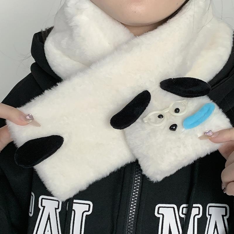 Cute Snotty Puppy Dog Plush Scarf Winter Warm Cold-Proof Neck Guard Scarf Student White Scarf Girly  Accessory Christmas