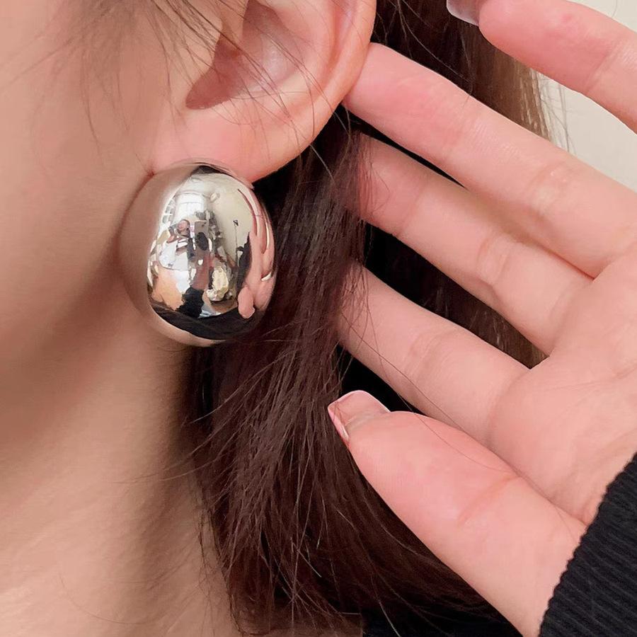 Punk Fashion Geometric Half Metal Big Ball Round Stud Earrings for Women Girls Party Accessories