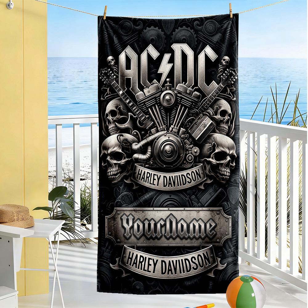 Harley-davidson Motorcycles Personalized Name Beach Towel Super Soft Microfiber Quickdry Fabric Suitable for Swimming Gym Camping Yoga Vacation