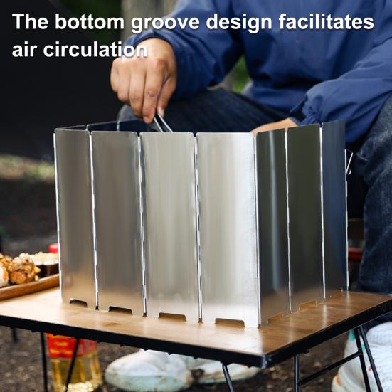 10-Panel Camping Stove Windshield Portable Lightweight Outdoor Hiking Picnic Metal Windproof Butane Gas Stove Burner Folding Windscreen