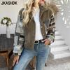 Women's Fashion Casual Stripe Print Autumn Winter Long Sleeve POLO Neck Jackets & Coats