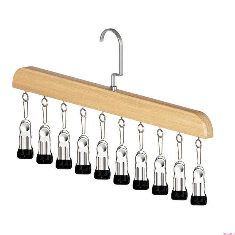 Multifunctional Wooden Garment Hanger 10 Adjustable Clip For Space Saving Vertical Organization Of Hats And Clothes