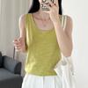 Bamboo Cotton Women's U-Neck Tank Top: 2024 Loose-Fit, Underarm Coverage, Pure Cotton Summer Wear