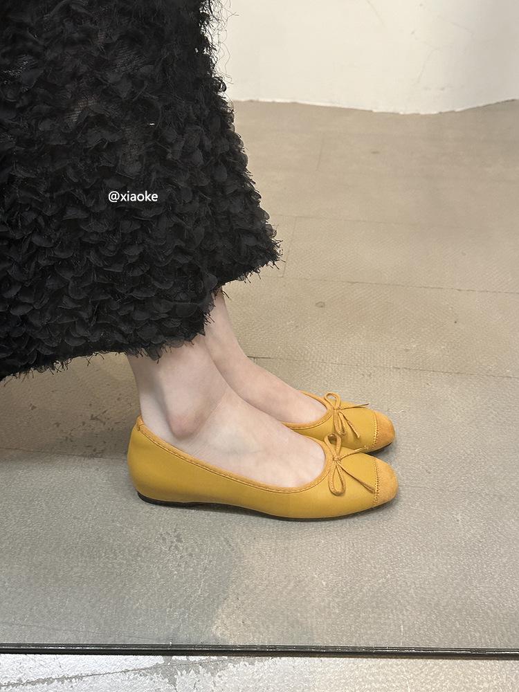 Inner height-increasing ballet shoes 2025 spring and summer new shallow bow single shoes grandma shoes commuter Mary Jane shoes