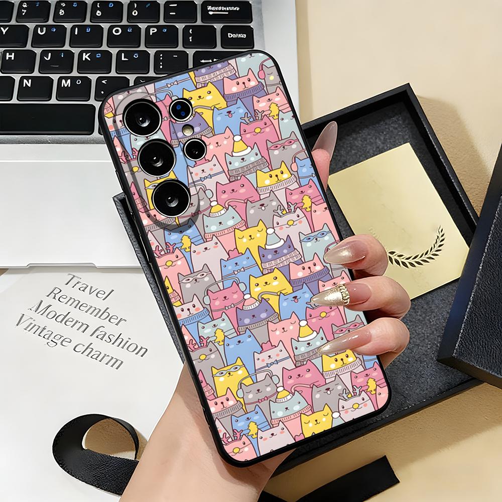 

Cute Cats Background Phone Case For Samsung S26 S25 S24 FE S23 S22 S21 Plus S20 Ultra Note20Ultra Black Soft Shell Galaxy S21 5G