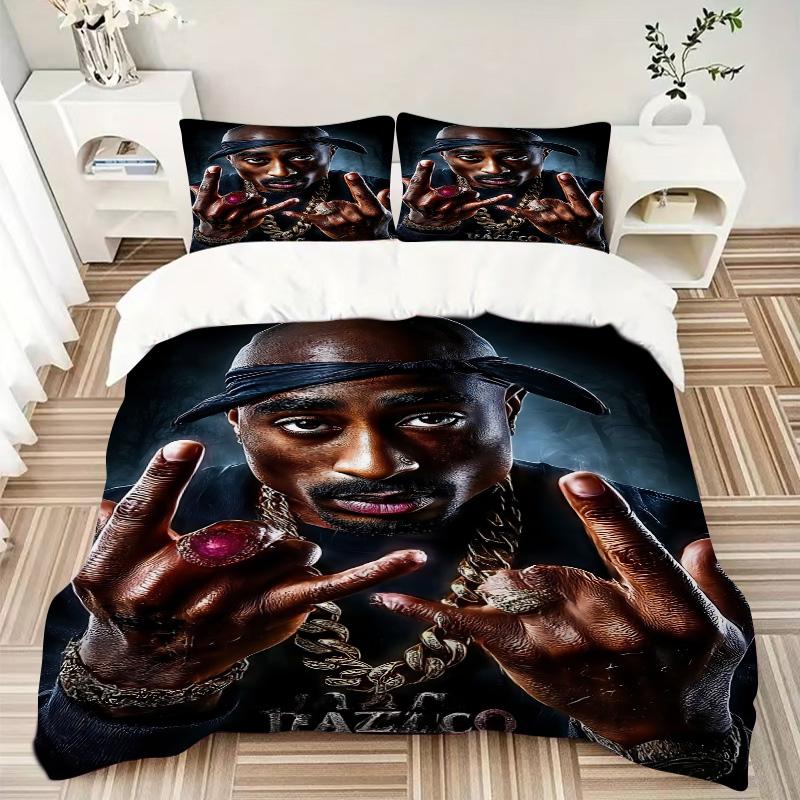 Tupac Hip Hop Portrait Print 3Pcs Bedding Set,Duvet Cover with 2 Bedro,Pillowcase Home Birthday Gift