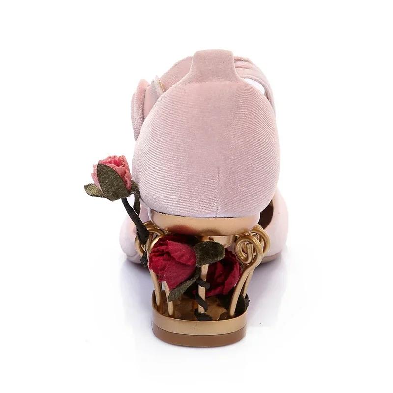 Fashion Fashion Flower Spring/summer Sandals Hollow High Heels Golden Velvet Round Toe Women Pumps Shoes Large Size 34-43 Women Sandals