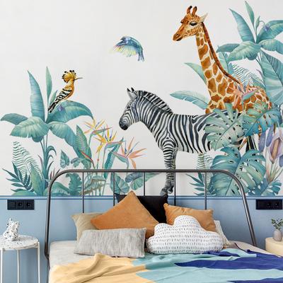 Zebra Giraffa Animali della giungla Adesivi murali Cartoon Soggiorno Decalcomanie da muro Camera dei bambini Nursery Playroom Comodino Decor Poster Adesivo
