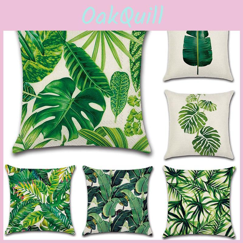 Timeless 18'' Green Tropical Plant Pillow Case Cotton Sofa Cushion Cover For Classic Appeal