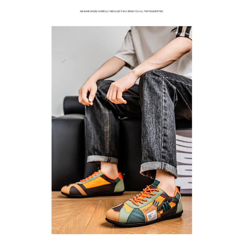 Men's Breathable Casual Sports Shoes - Comfortable Lace Up Shoes, Durable Fabric Upper and Stylish Contrasting Colors, Outdoor Activities