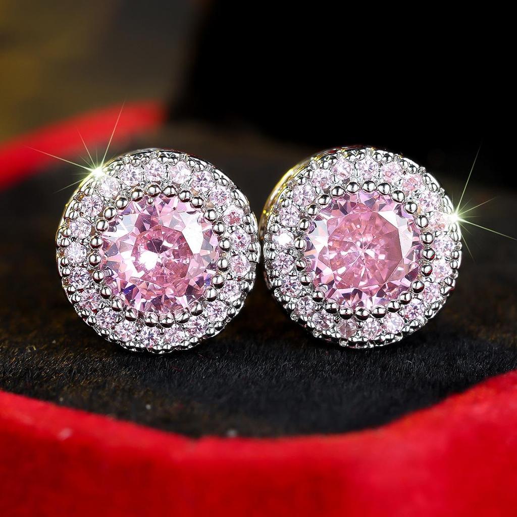 New Hong Kong Style Full Diamond Round Stud Earrings for Women - European & American High-End Hollow Design, Innovative and Stylish Jewelry