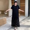 Vintage Lace Spliced Summer Dress  Plus Size Women Casual Loose Long Black Basic Dress