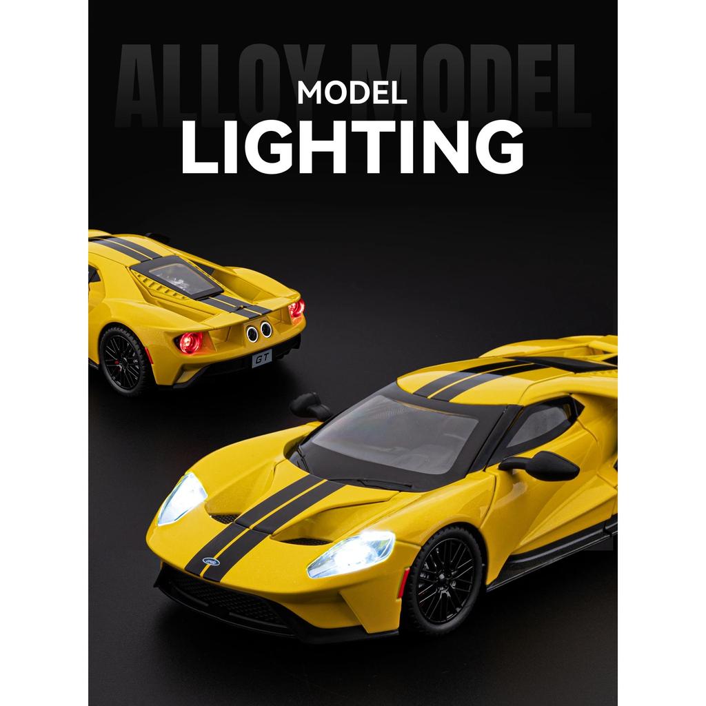 1/24 Ford GT Alloy Super Sports Car Model Diecasts Metal Racing Vehicles Car Model High Simulation Sound and Light Kids Toy Gift