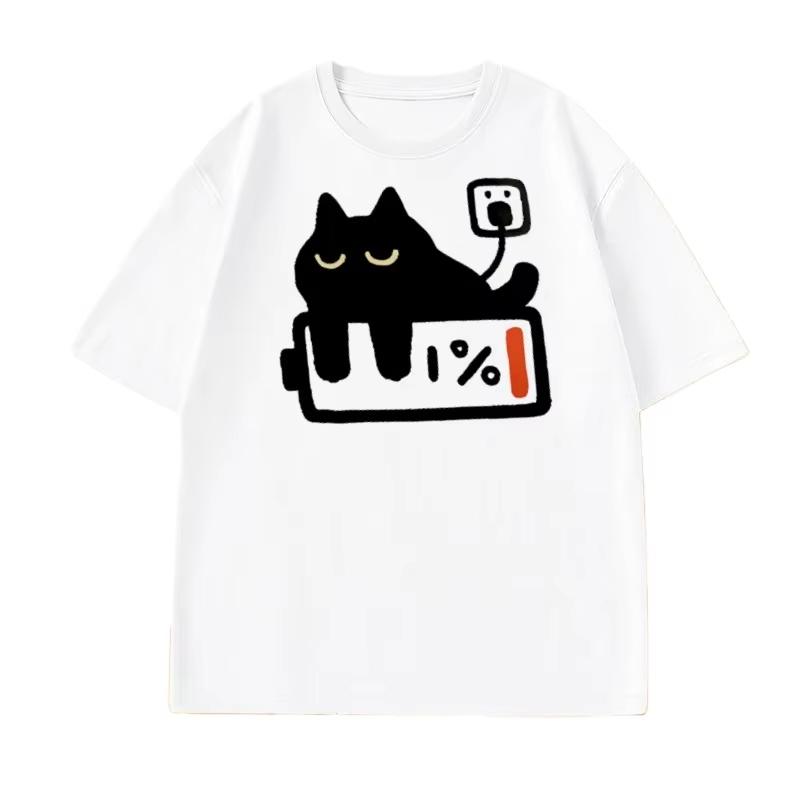 

Funny Cat Charging Tshirt for Casual T Shirts Short Sleeved Tees FeUnisex Tops Autumn Streetwear Women Clothes Popular S