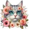 QT2013#15cm Adorable Cat and Floral Waterproof Car Decorative Decal, Suitable for Cars, Laptops, Bumpers, Glass Window Sticker