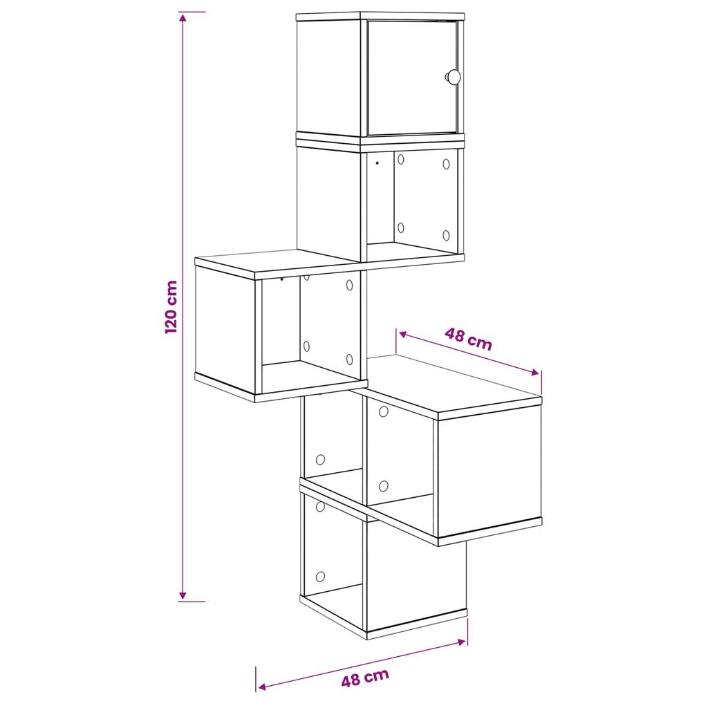 Wall Corner Shelf Black Oak 48 x 48 x 120 cm Engineered Wood