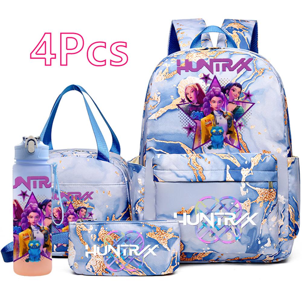 4Pcs/set New K-Pop Printed Backpack Handbag Pencil Case with 750Ml Water Bottler for Teenager Boy Girl Schoolbag Student Large Capacity Bookbag