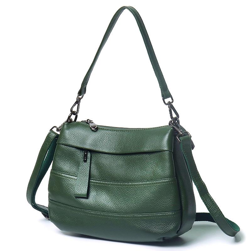 Simple Leather Women'S Bag Multi-Compartment Single Shoulder Messenger Bag Versatile First Layer Cowhide Soft Bag Double Shoulder Strap
