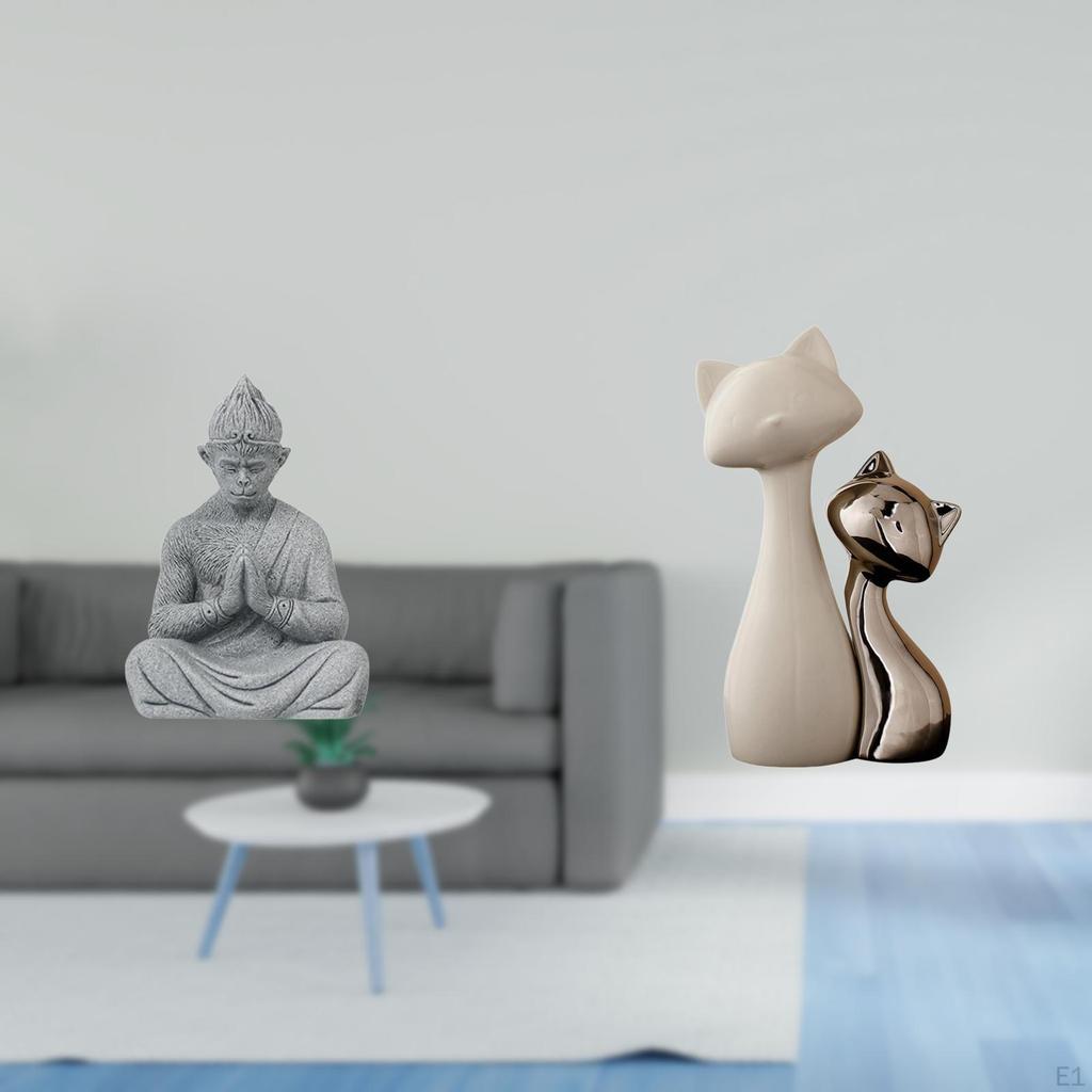 Monkey Buddha Cat Statue Figurine Sculpture Ceramic Artwork Collectible Miniature Ornament Animal