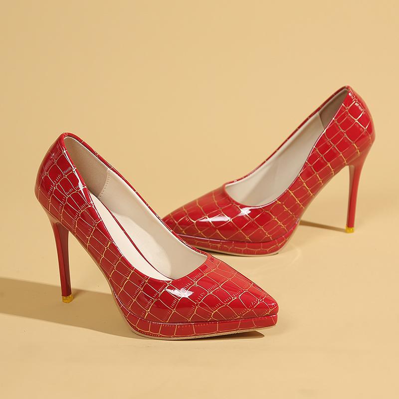 Fashion Women's Fashion Slim Heel Shoes Spring New Pointed Head Shallow Mouth Fine Grain Waterproof Platform Slip-on High Heels