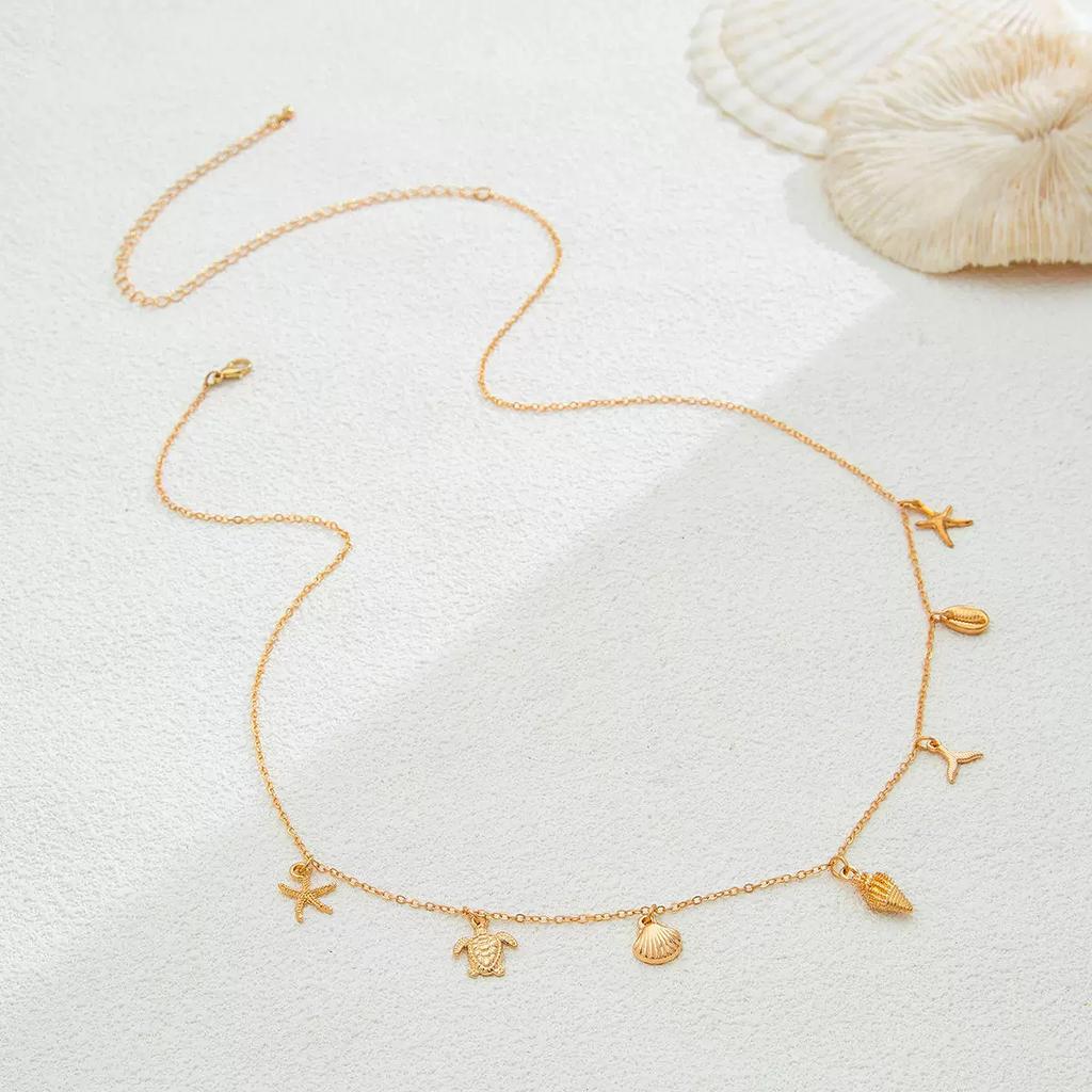 Urlaubsstil Seestern Muschel Fransen Taillenkette Damen, einfache Imitationsperle Fischschwanz Schildkröte Schmuck Damen