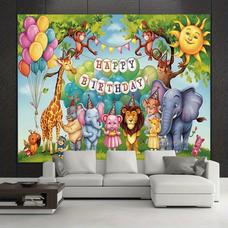 Party Backdrop Jungle Animal Sun Giraffes Elephants Monkeys Celebrations Event Backdrop Decoration Birthday Party Decor