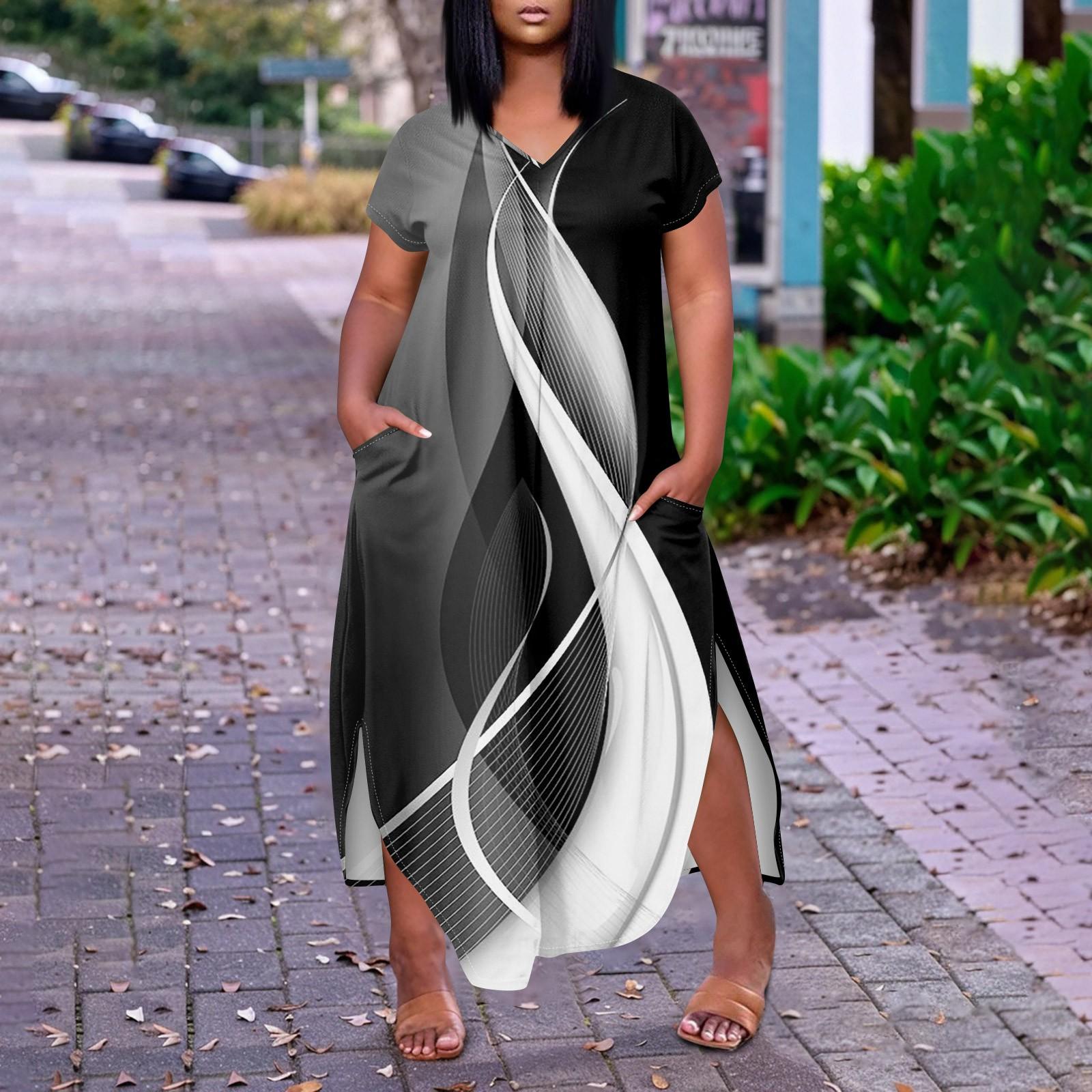 

Женское повседневное платье с коротким рукавом и круглым вырезом больших размеров Temperament XXXL