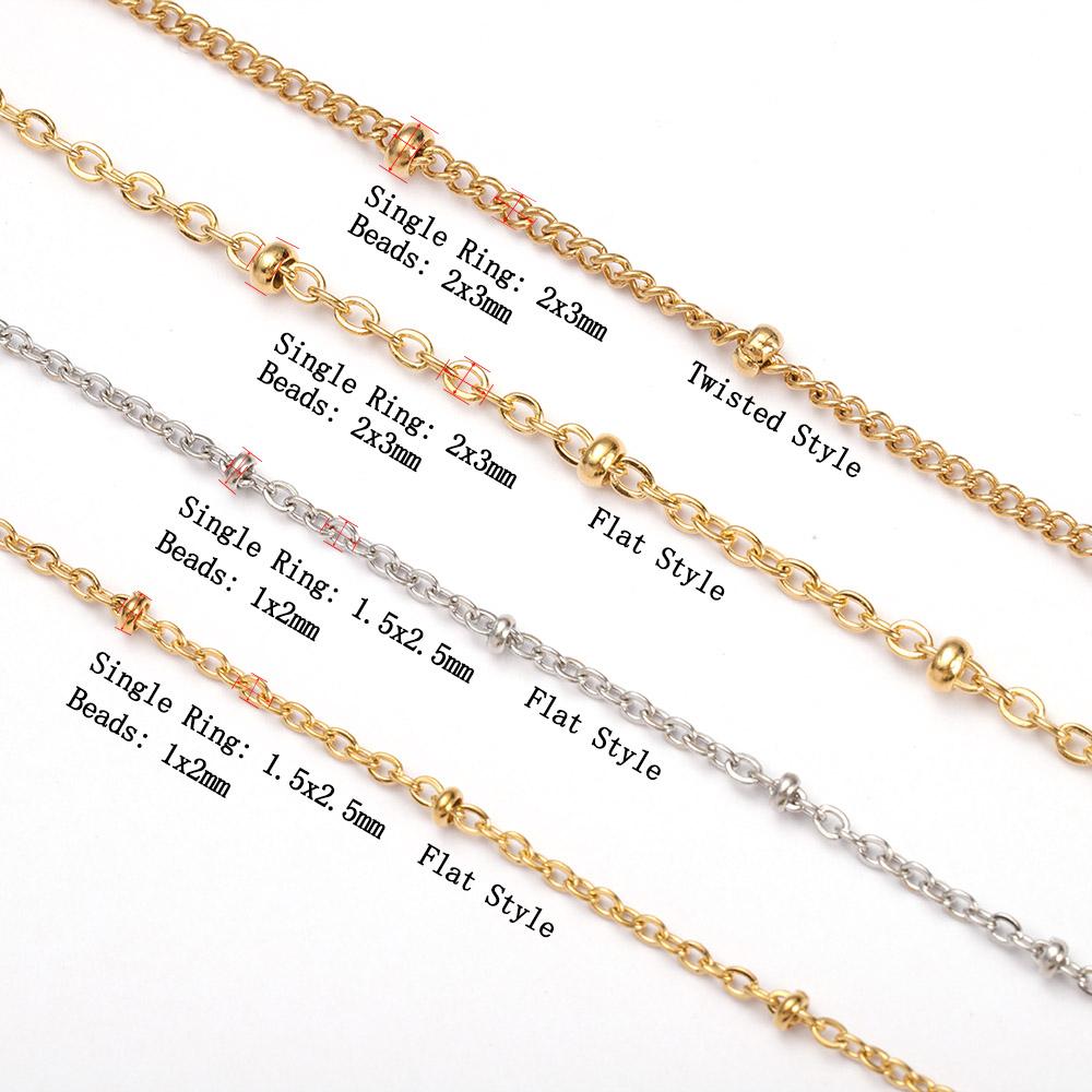 2Meters Stainless Steel Beaded Cable Link Clip Gold Beads Ball Chain DIY Anklet Necklaces Bracelet Jewelry Making Wholesale