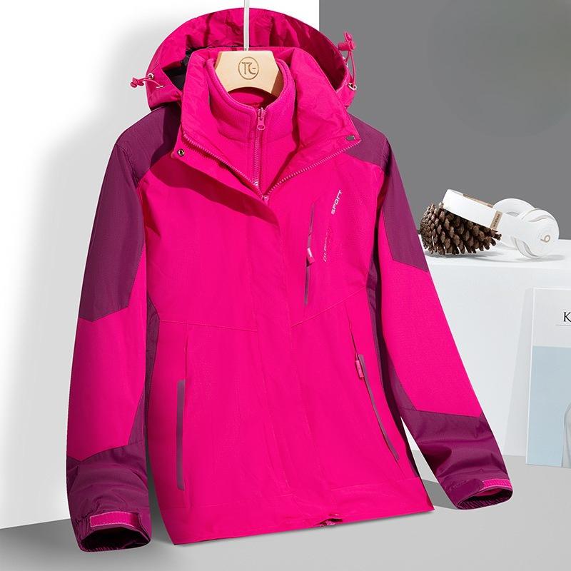 Autumn and Winter Outdoor Large Size Jacket Women's Three-in-one Two-piece Set Thickened Removable Fleece Liner