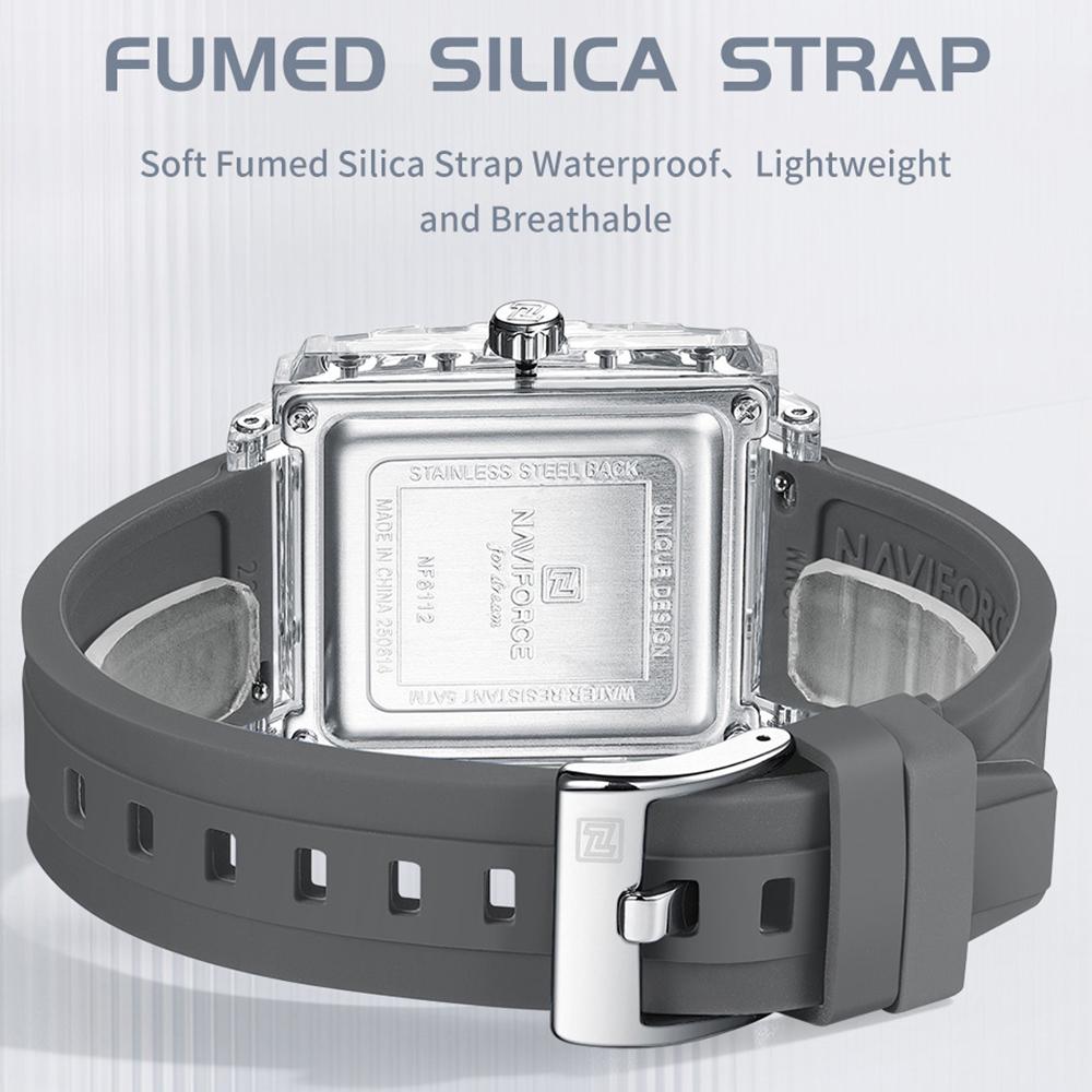 Naviforce Original Men Watch Lightweight Plastic Case Silicone Strap 50m Waterproof Luminous Pointer Square Men Fashion Casual Watch NF6112