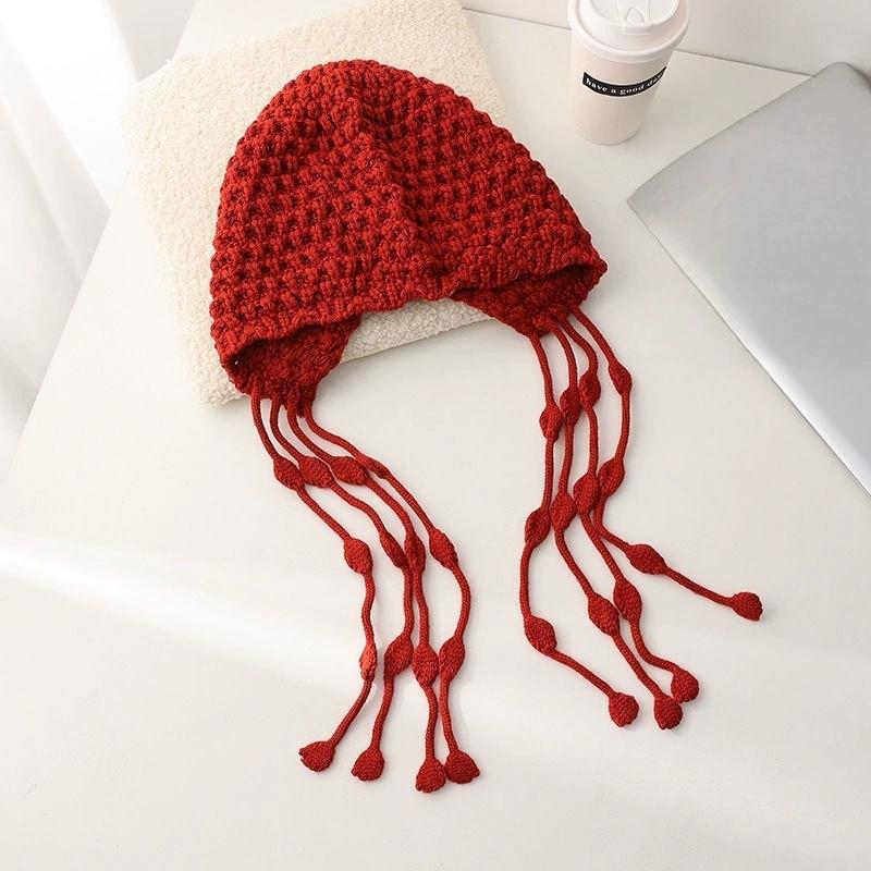 Christmas Winter Wool Tassel Knitted Ear Protection Hat For Women Winter Warm Crochet Earmuffs Caps Girl Pullover Beanie Bonnet
