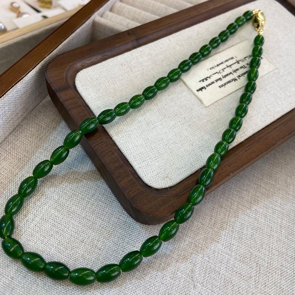 Retro Light Luxury High Sense Green Agate Stone Beaded Necklace Femininity Chinese Style Guochao Ethnic Style Cheongsam Collarbone Chain