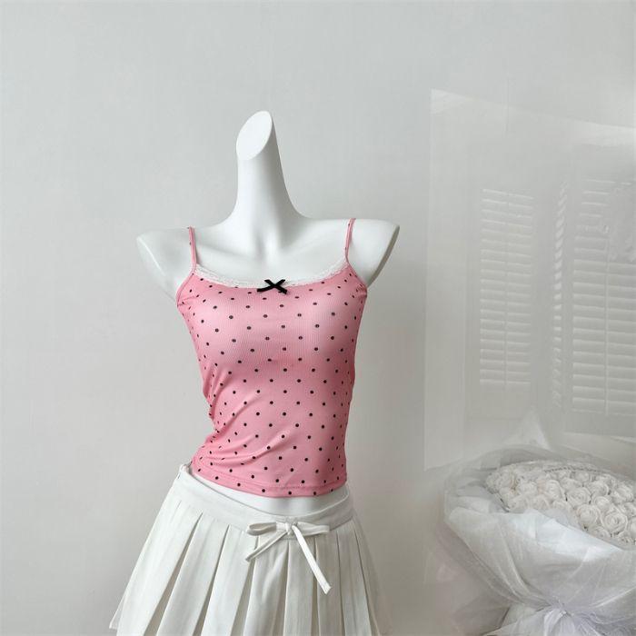 Pure Lace Bow with Breast Pad Pure Sling Vest for Women Wearing Sweet and Spicy Design Niche Top