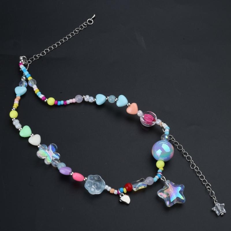Colorful  Beaded Colored Heart Choker Necklace Adjustable Clavicle Chain for Women Girl Cute Handmade Boho- Jewelry