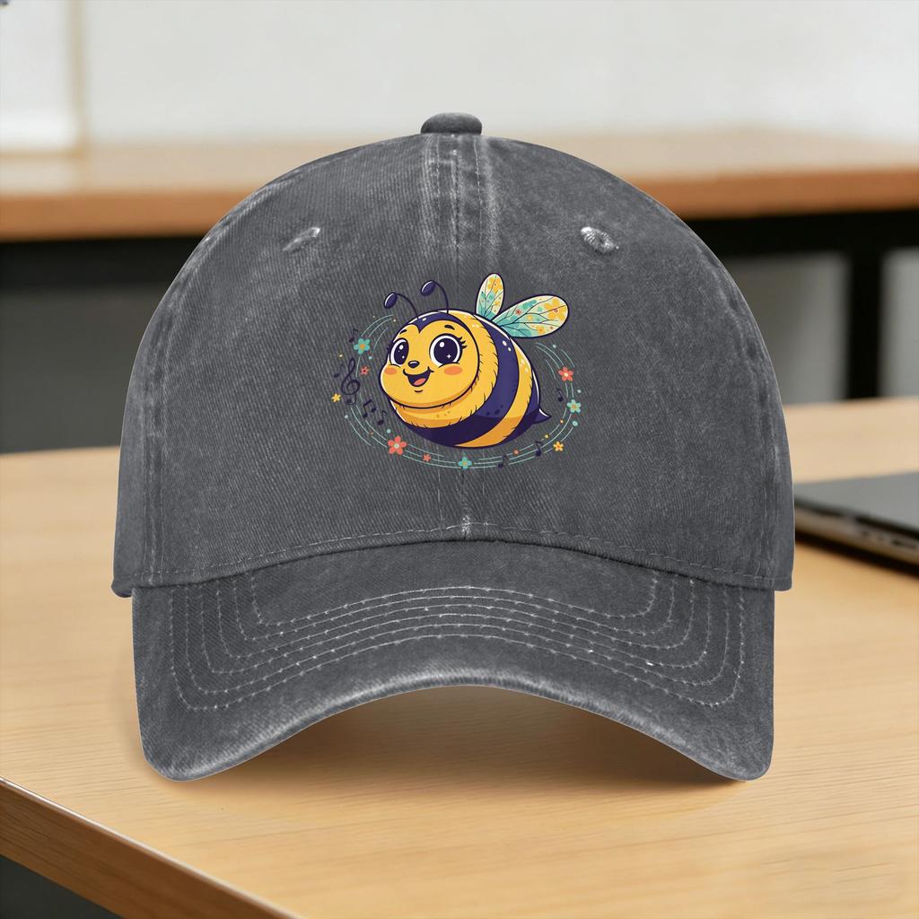 Happy Singing Bee with Flowers and Music Notes Casual Baseball Cap Kpop Rock Hats Summer High Quality Unisex Snapback Cap