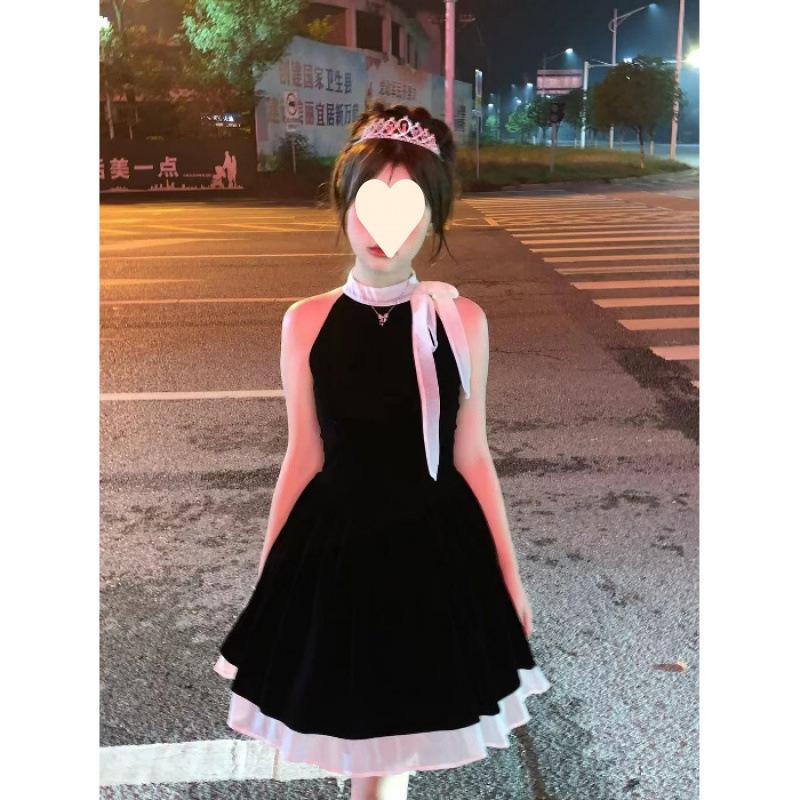 

Pure desire temperament high waist and thin bow sleeveless high-end dress small black short skirt s recommends 40-47.5kg