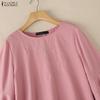 ZANZEA Women Casual Round Neck 3/4 Sleeve Embroidery Print Loose Blouse Ruffles 